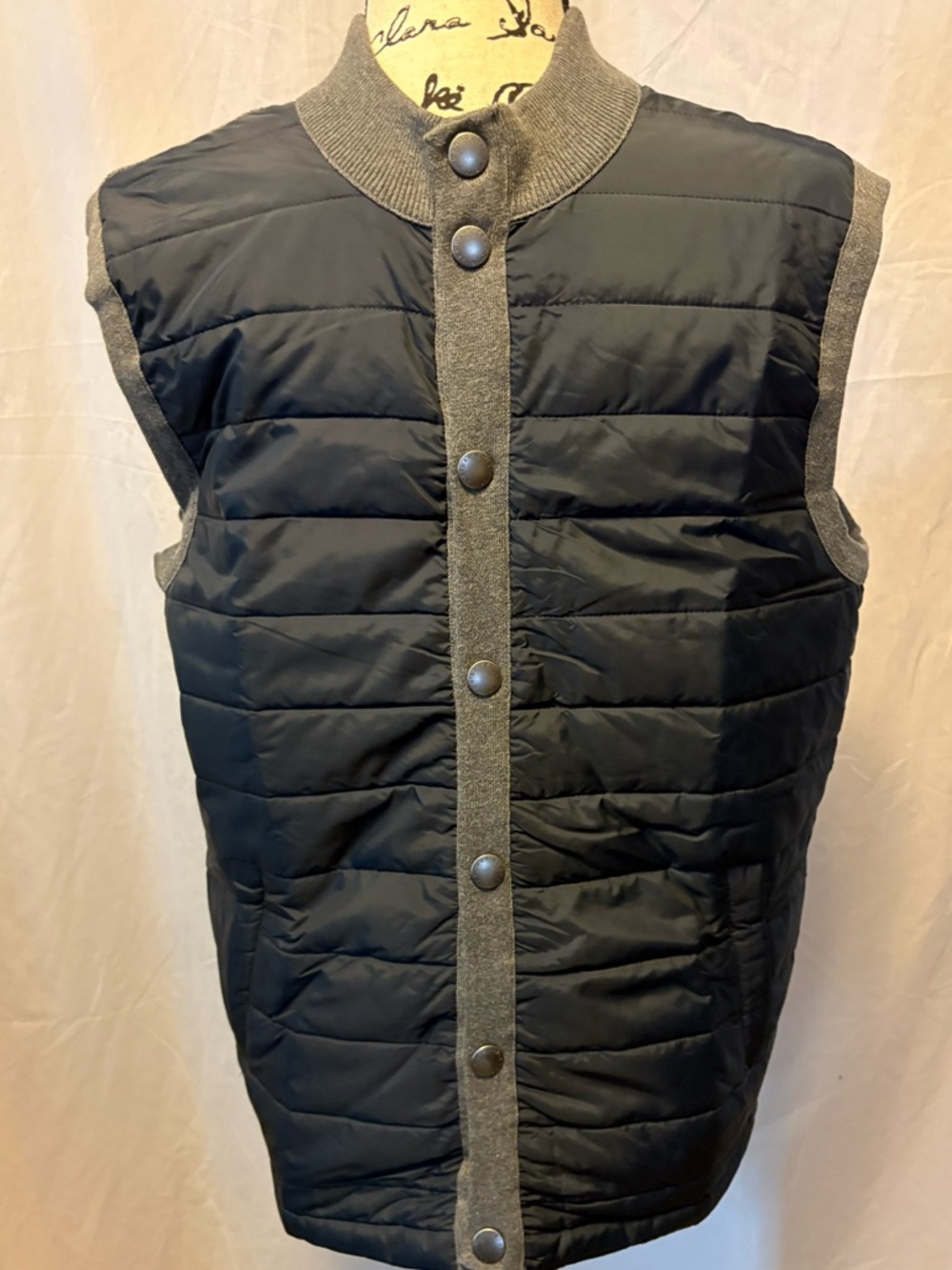 Barbour Blue Quilted Puffer Vest with Gray Trim